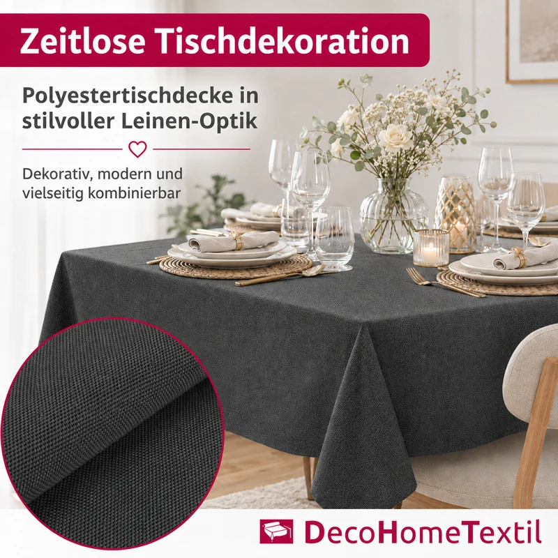 Leinen Optik Tischdecke eckig dunkelgrau