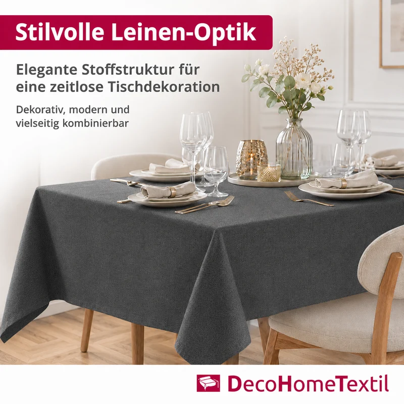 Leinen Optik Tischdecke eckig dunkelgrau