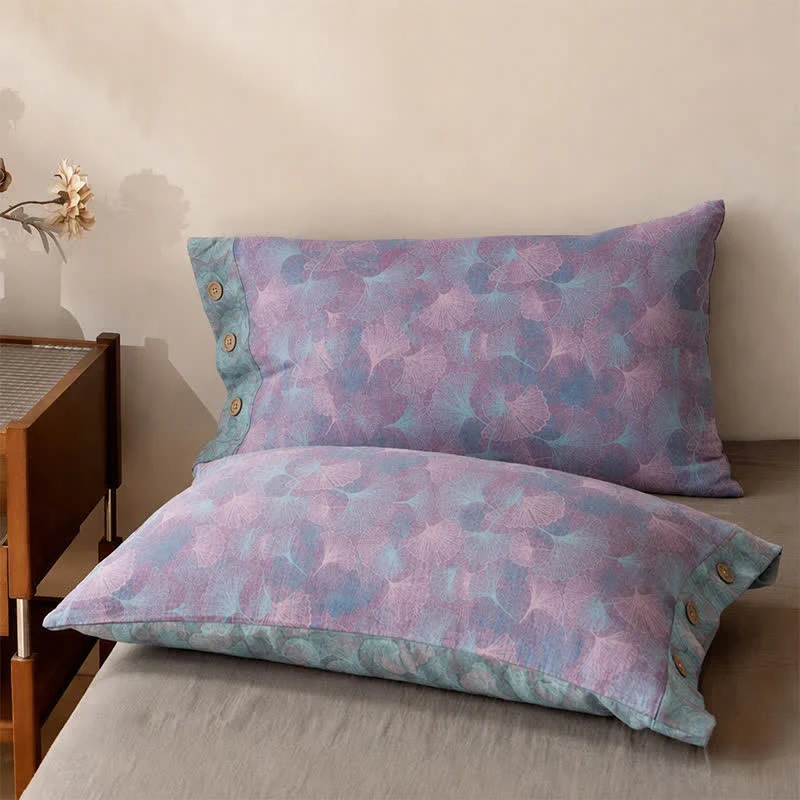Bettwäsche-Set aus Baumwolle mit dezentem Vintage-Ginkgoblatt-Muster