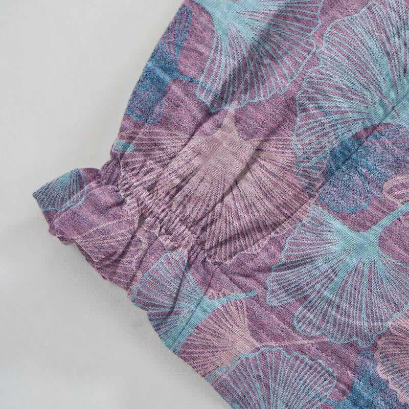 Vintage-Loungewear-Hose aus Baumwolle mit Ginkgoblatt-Motiv