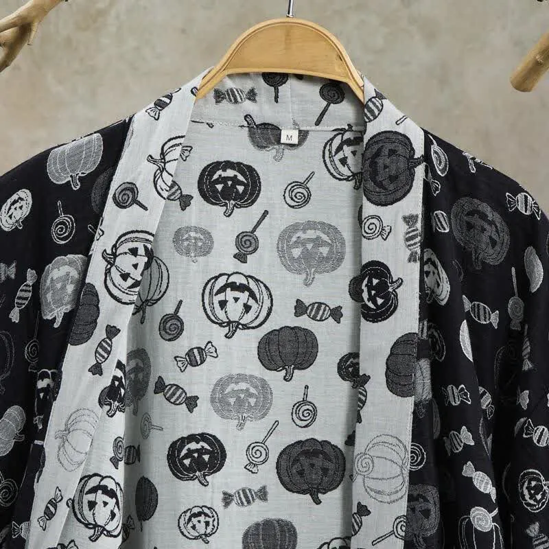 Halloween-Kürbis-Süßigkeiten-Baumwollkimono-Bademantel