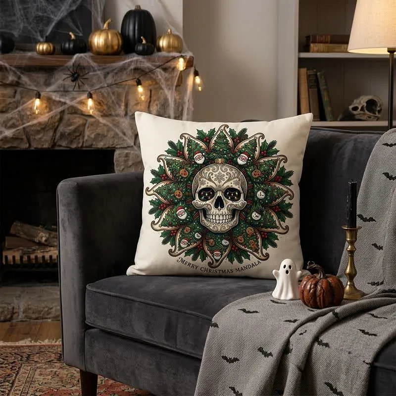 Weihnachts-Totenkopf-Mandala-Plüschkissen