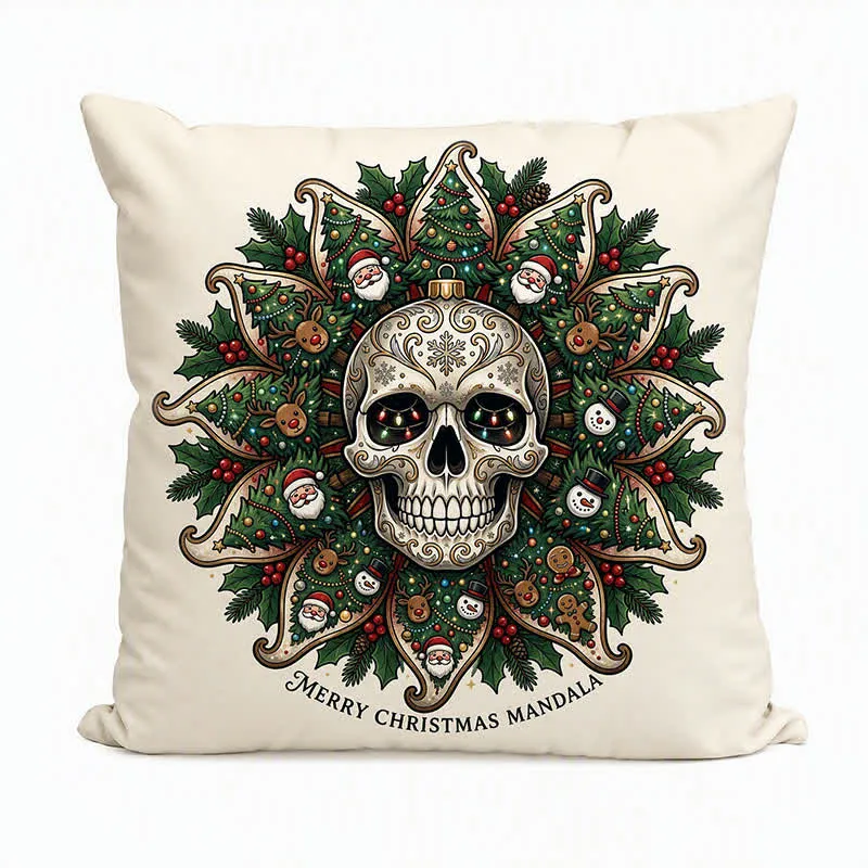 Weihnachts-Totenkopf-Mandala-Plüschkissen