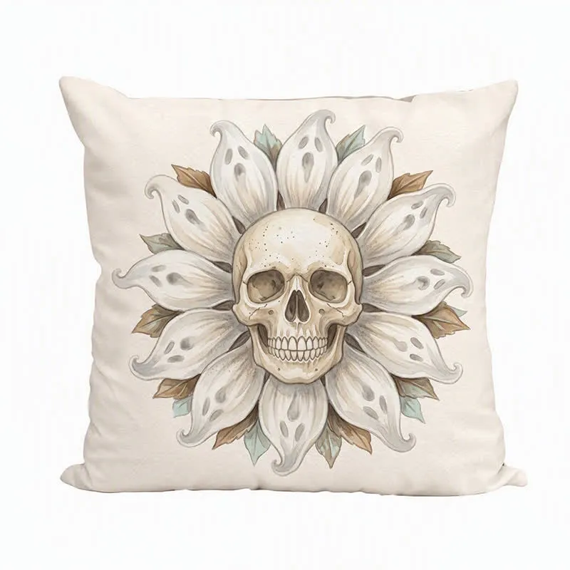 Plüschkissen mit Geister-Sonnenblumen-Totenkopf