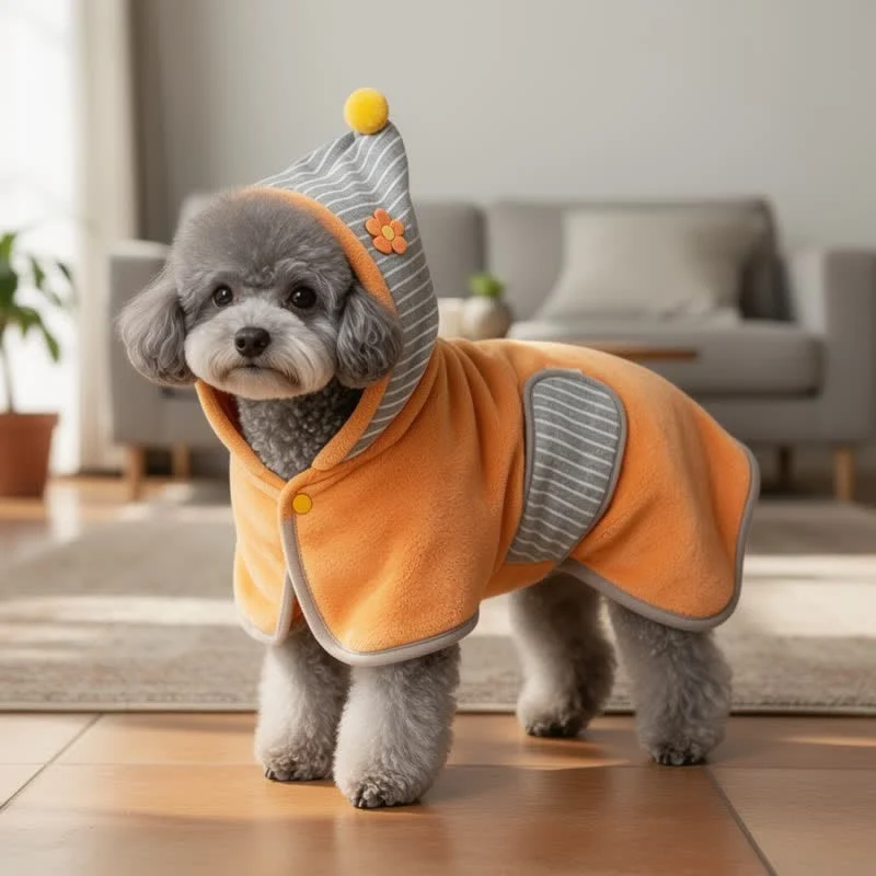 Orange gestreifter Hundebademantel mit Blumenmuster