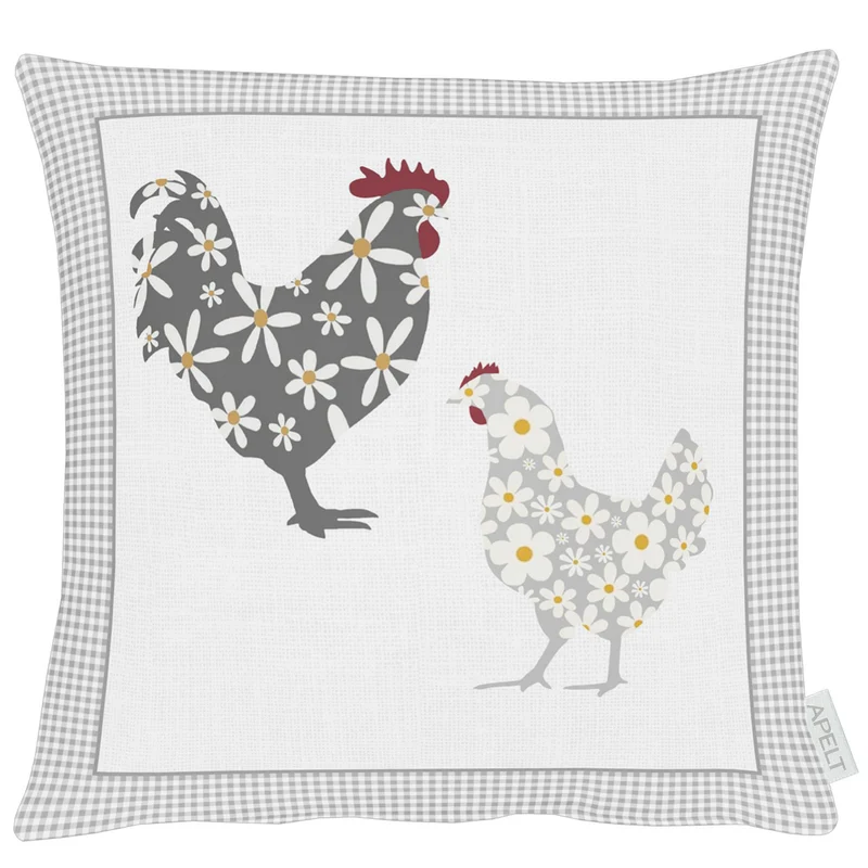 APELT 6711 Kissenbezug Frühlingsmotiv Hahn & Huhn