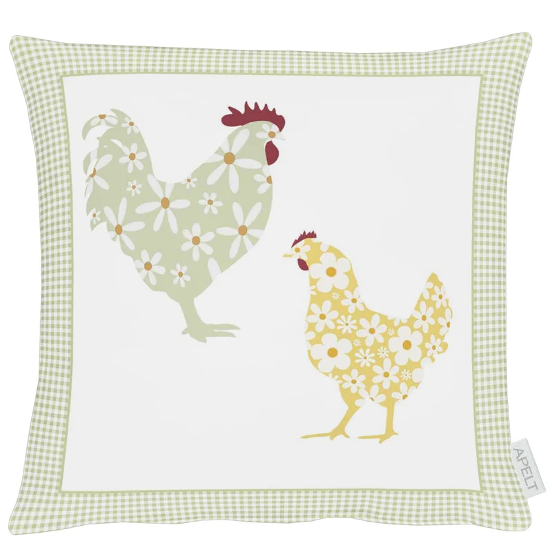 APELT 6711 Kissenbezug Frühlingsmotiv Hahn & Huhn