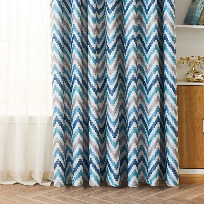 Gemusterter Verdunkelungsvorhang Blau im Zickzack-Design