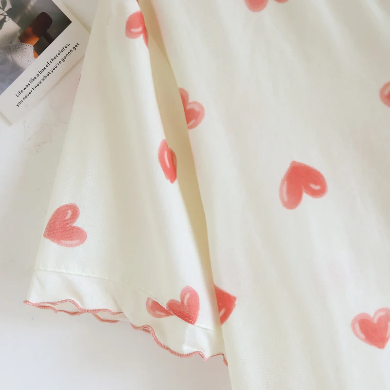 Loungewear-Set aus Baumwollgaze mit Herzmuster (3-teilig)
