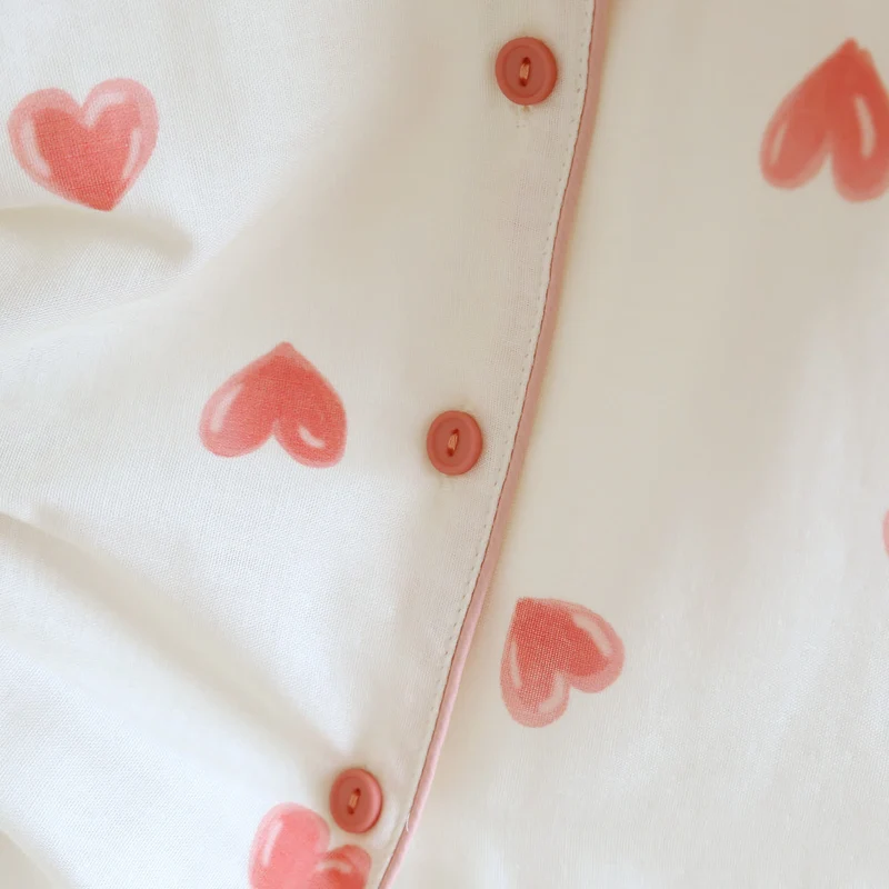 Loungewear-Set aus Baumwollgaze mit Herzmuster (3-teilig)
