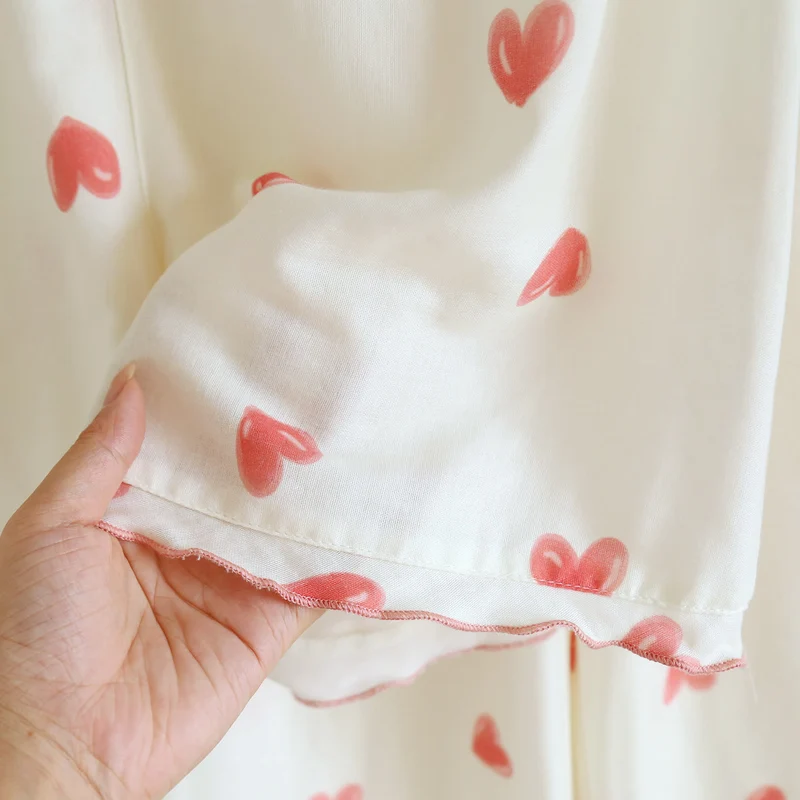 Loungewear-Set aus Baumwollgaze mit Herzmuster (3-teilig)
