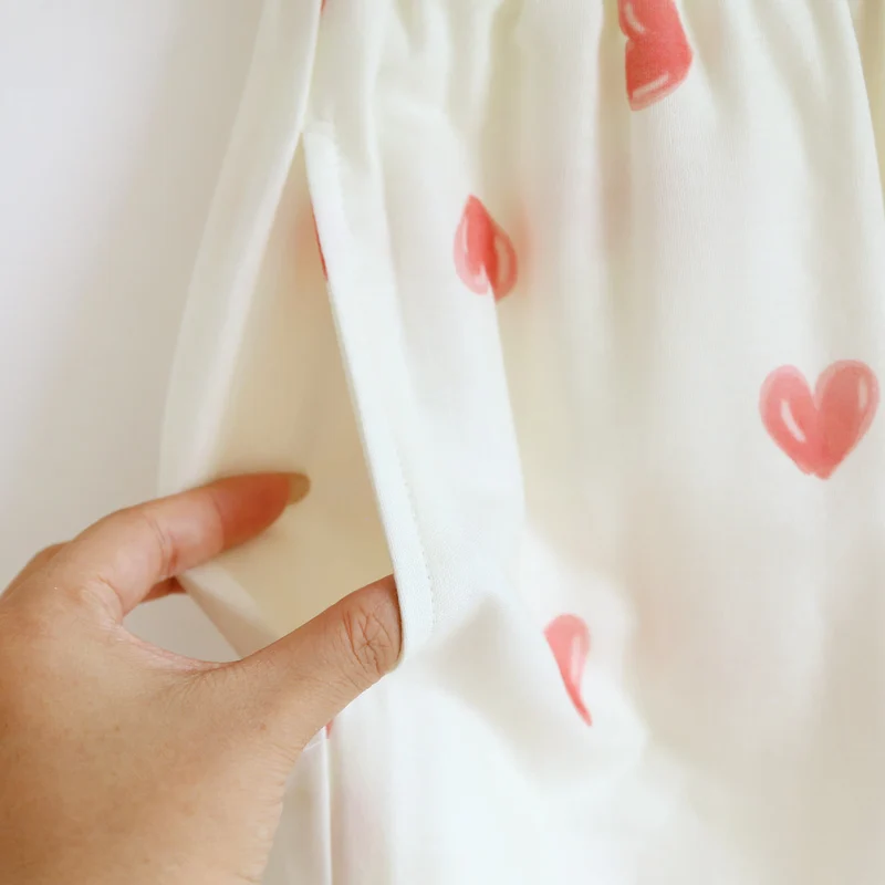 Loungewear-Set aus Baumwollgaze mit Herzmuster (3-teilig)