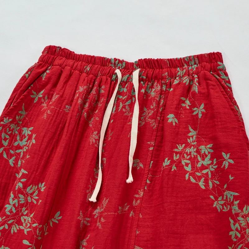 Rote Loungewear-Hose aus Baumwolle mit Blumenmuster