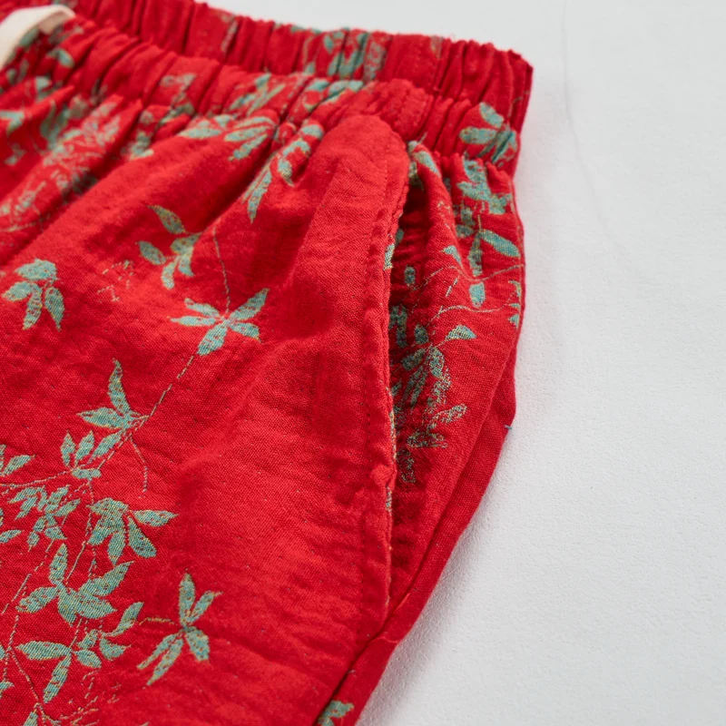 Rote Loungewear-Hose aus Baumwolle mit Blumenmuster