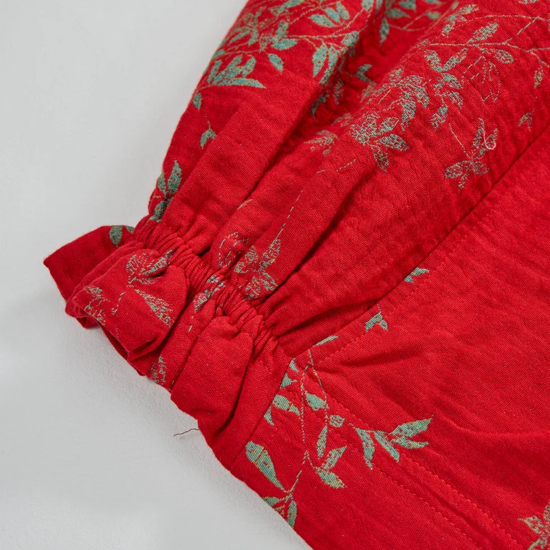 Rote Loungewear-Hose aus Baumwolle mit Blumenmuster