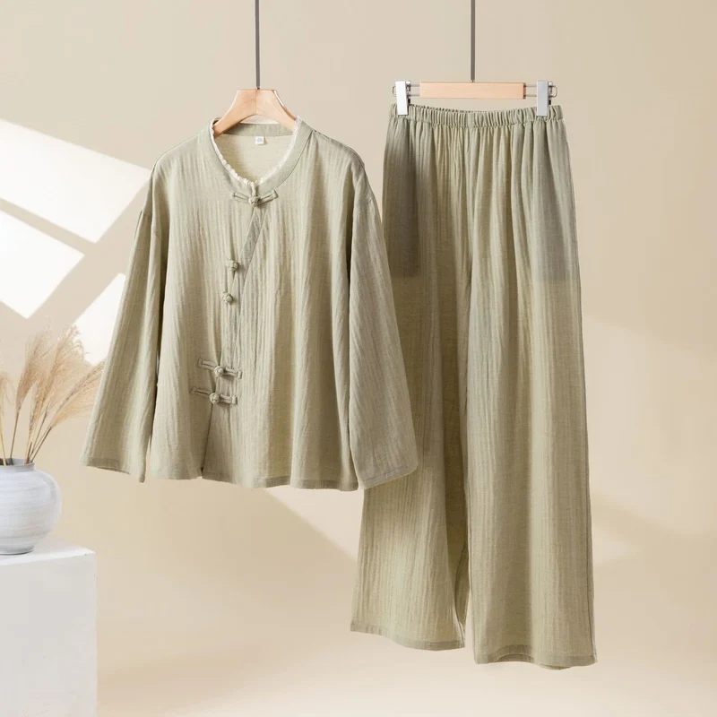 Einfarbiges Loungewear-Set aus Baumwolle mit Froschknöpfen