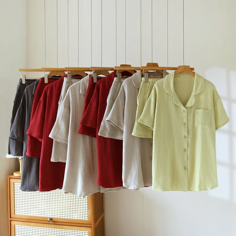 Loungewear-Set aus Baumwollgaze mit Knopfleiste
