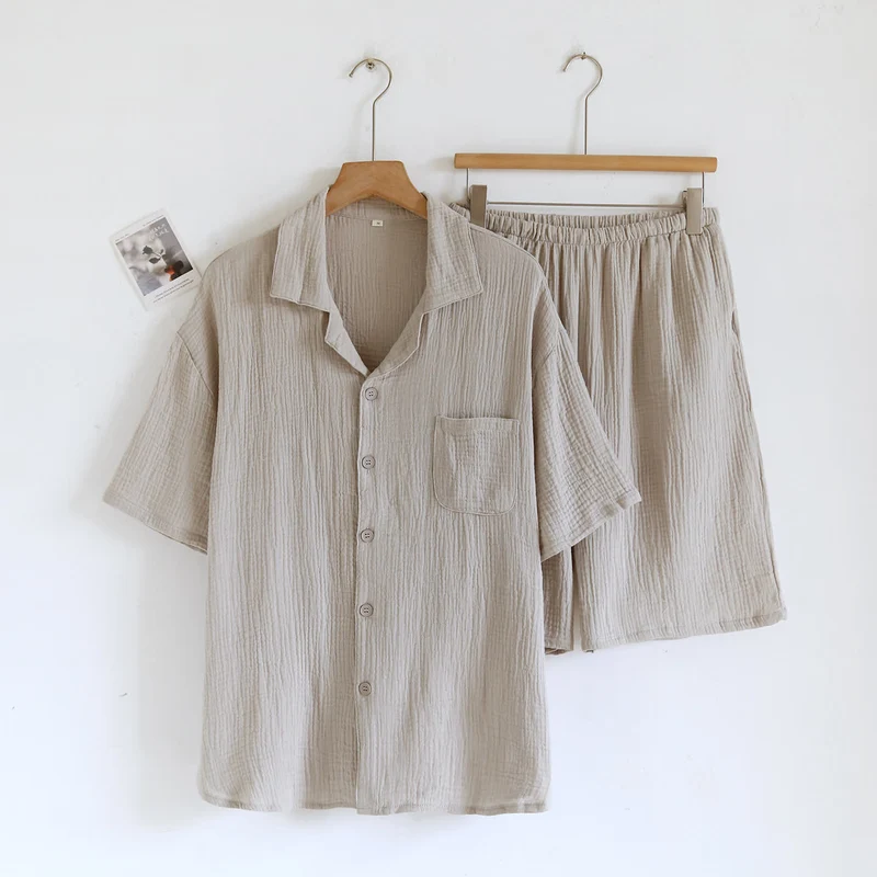 Loungewear-Set aus Baumwollgaze mit Knopfleiste