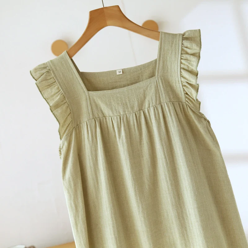 Baumwoll-Loungekleid mit eckigem Ausschnitt und Rüschen