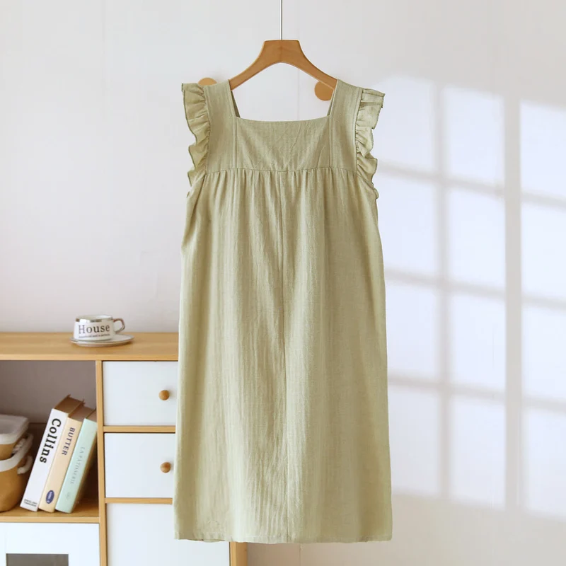 Baumwoll-Loungekleid mit eckigem Ausschnitt und Rüschen