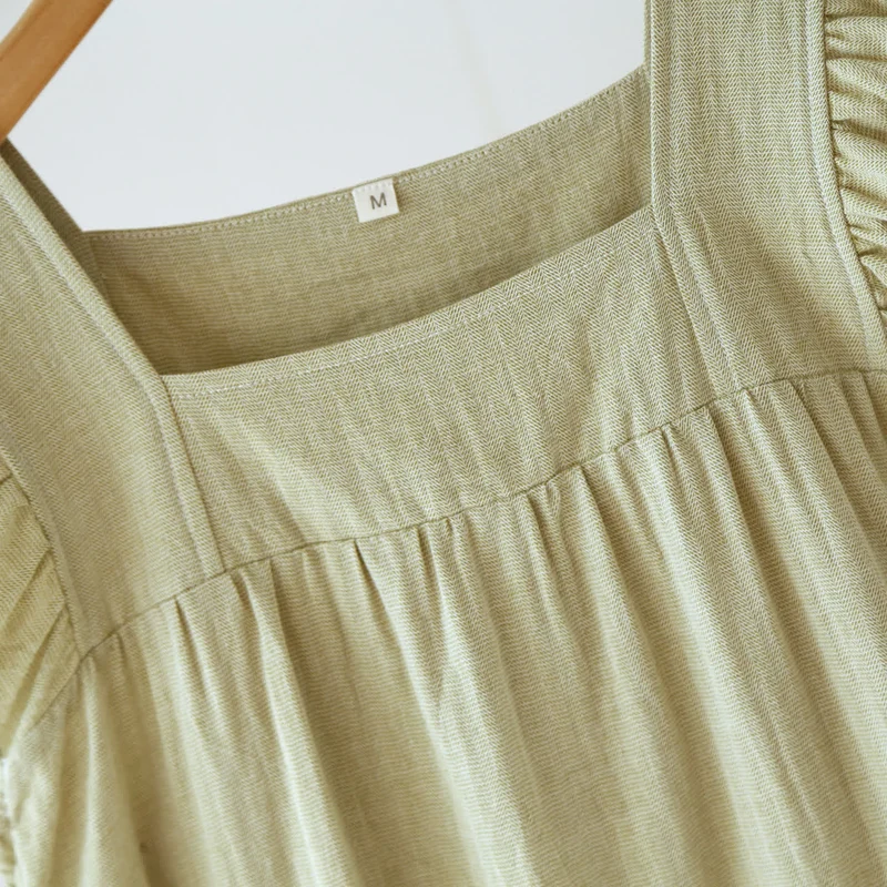 Baumwoll-Loungekleid mit eckigem Ausschnitt und Rüschen