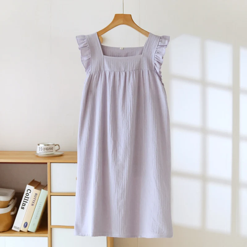 Baumwoll-Loungekleid mit eckigem Ausschnitt und Rüschen