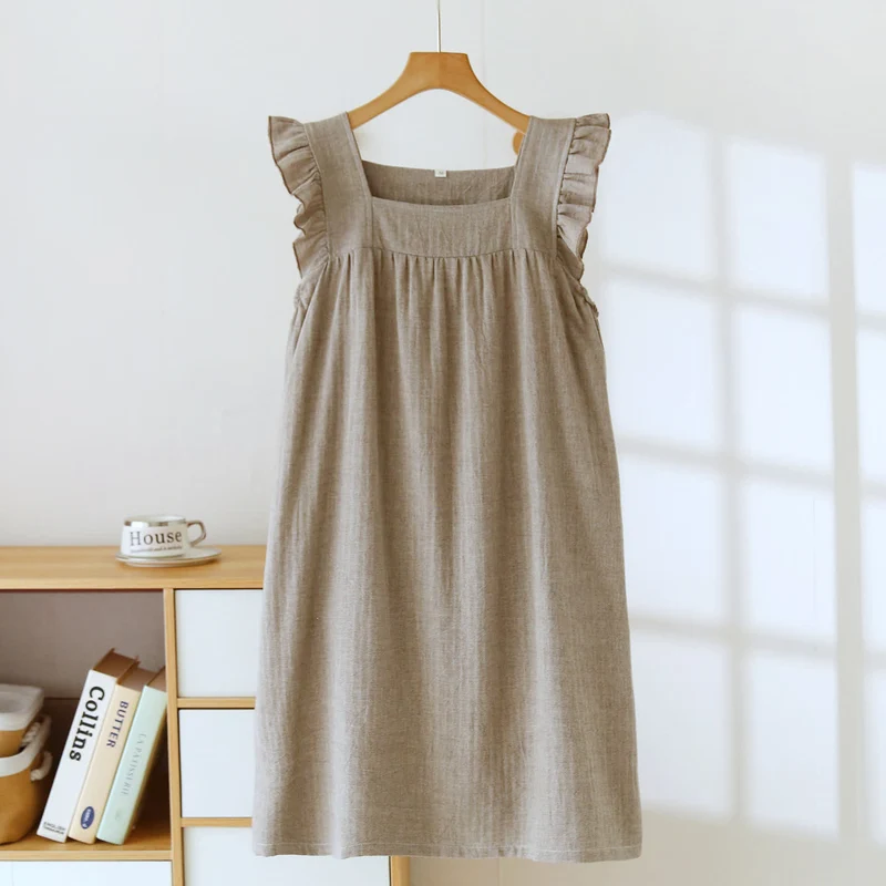 Baumwoll-Loungekleid mit eckigem Ausschnitt und Rüschen