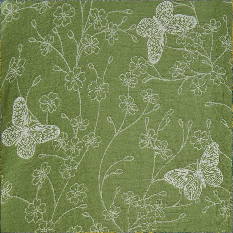 Kimono-Bademantel mit botanischem Schmetterlingsmotiv in Olivgrün