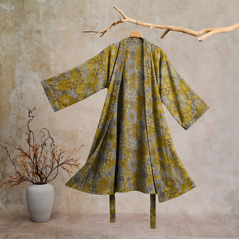 Retro-Bademantel aus Baumwolle mit dezentem Blumenmuster