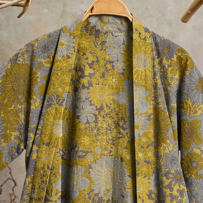 Retro-Bademantel aus Baumwolle mit dezentem Blumenmuster