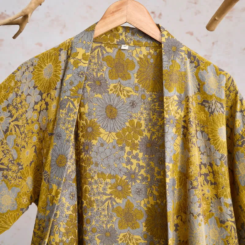 Retro-Bademantel aus Baumwolle mit dezentem Blumenmuster