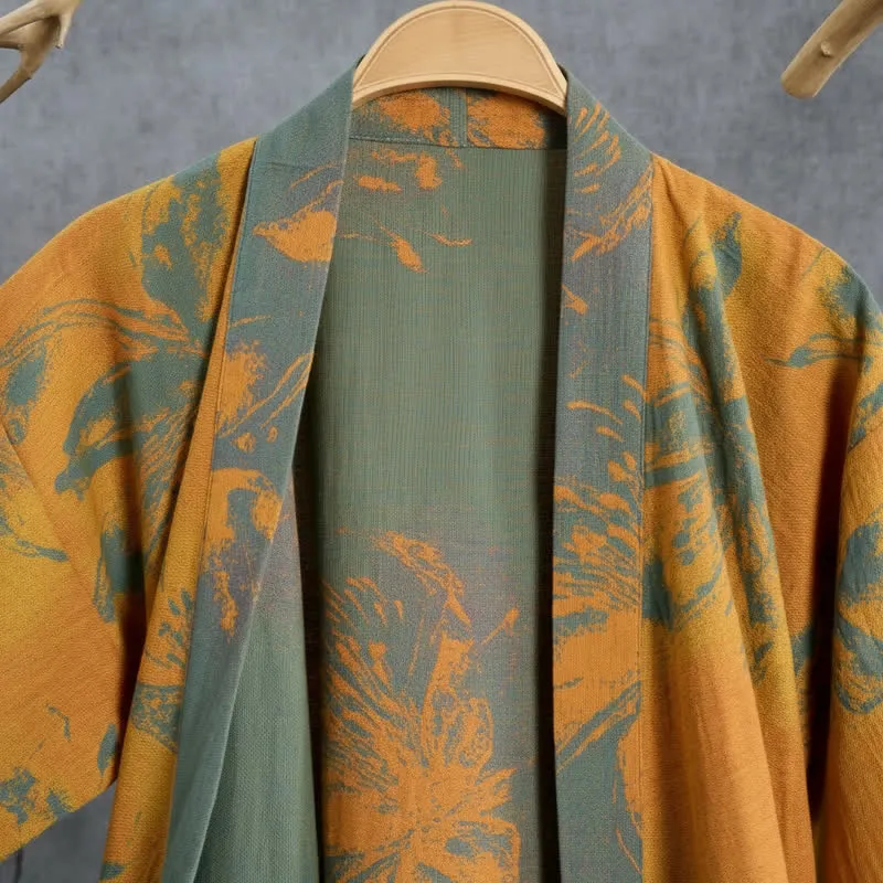 Wendbarer Kimono-Bademantel aus Baumwolle mit Vintage-Blumenmuster