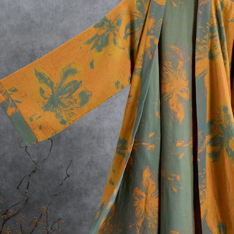 Wendbarer Kimono-Bademantel aus Baumwolle mit Vintage-Blumenmuster