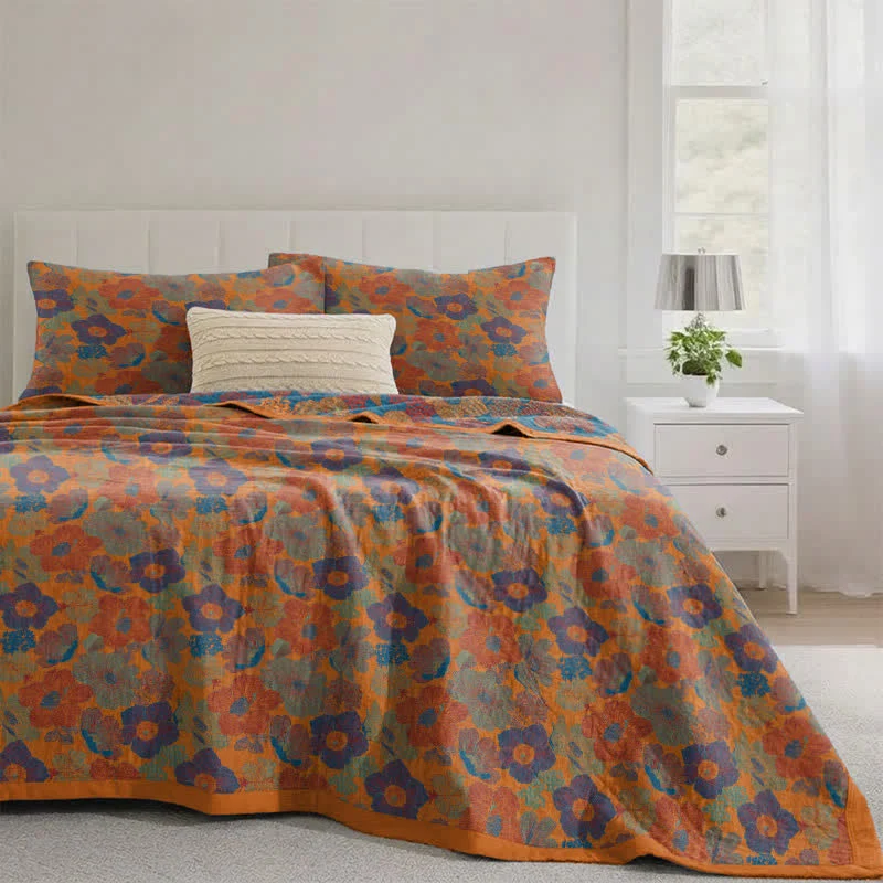Vintage-Wende-Steppdecke aus Baumwolle mit mehrfarbigem Blumenmuster
