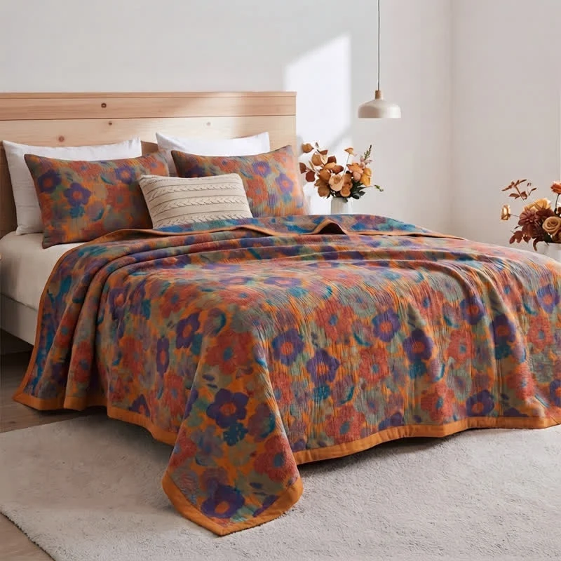 Vintage-Wende-Steppdecke aus Baumwolle mit mehrfarbigem Blumenmuster