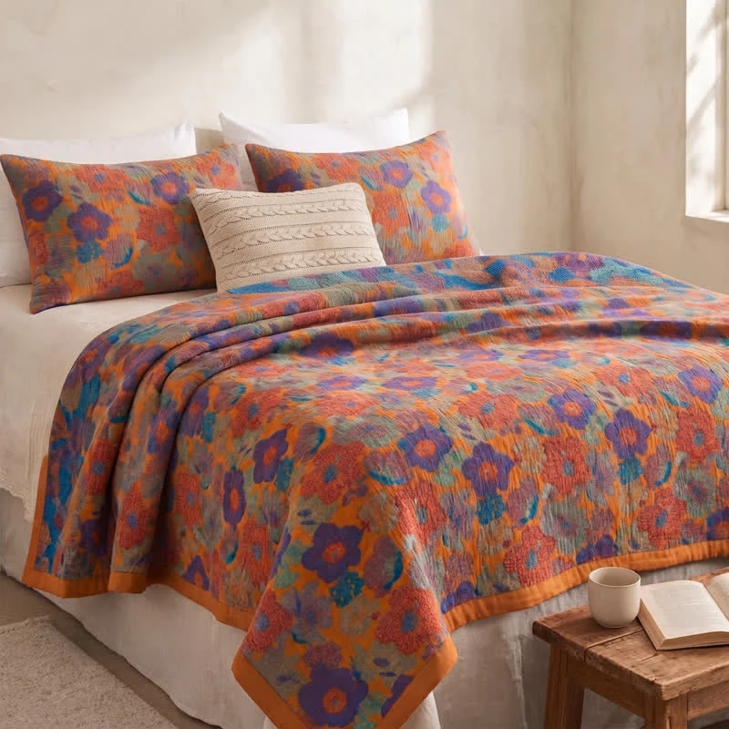 Vintage-Wende-Steppdecke aus Baumwolle mit mehrfarbigem Blumenmuster