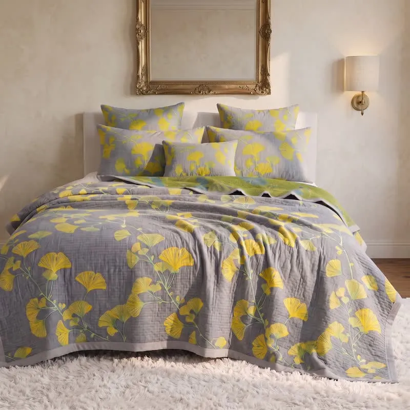 Wende-Steppdecke aus Baumwolle mit Retro-Gartenblumenmuster
