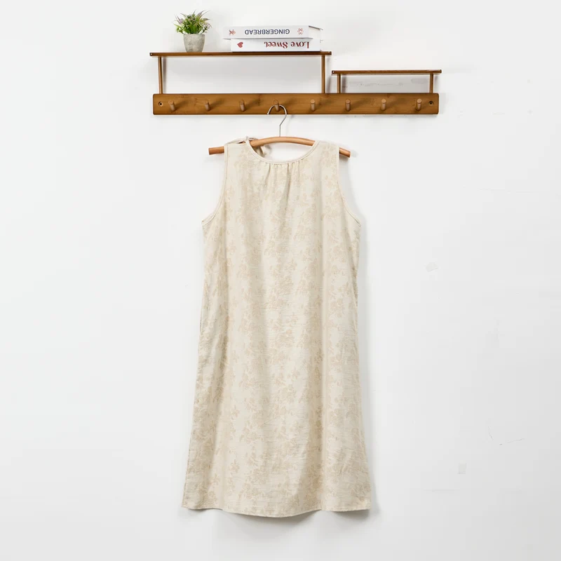 Beiges Nachthemd aus Baumwolle mit Retro-Blumenmuster