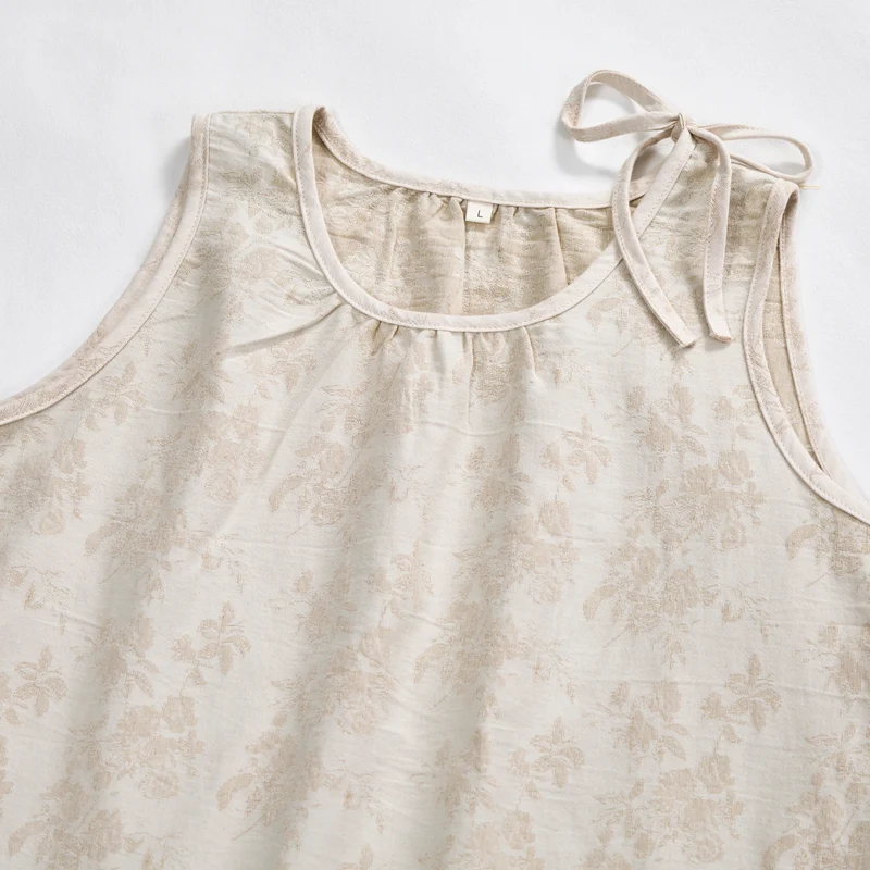 Beiges Nachthemd aus Baumwolle mit Retro-Blumenmuster