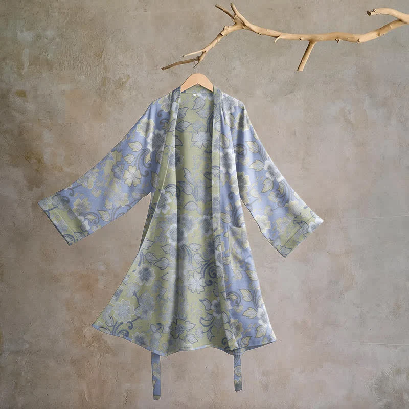 Retro-Kimono aus Baumwolle mit Blumenmuster