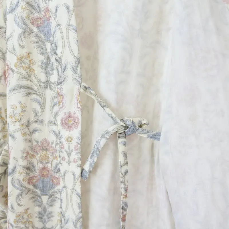Kimono-Bademantel aus geblümtem Baumwollgaze mit Tasche
