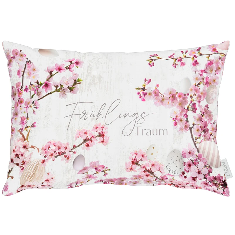 APELT 6714 Kissen Frühlingsmotiv Kirschblüten & Schriftmotiv