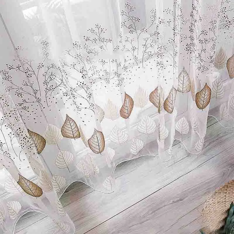 Transparente Gardine Café mit Blattmuster