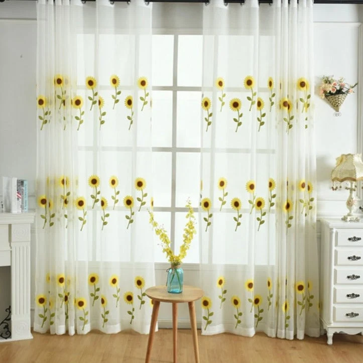 Gardine mit gestickten Sonnenblumen Küche