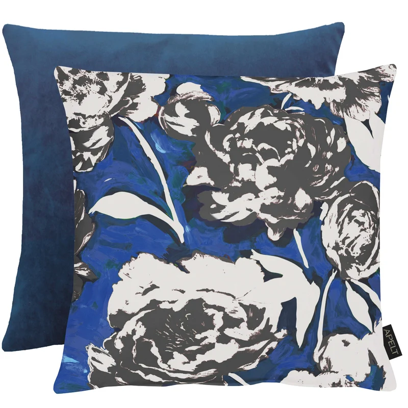 APELT Evelyn Kissenbezug scharz weiß Rosen blau