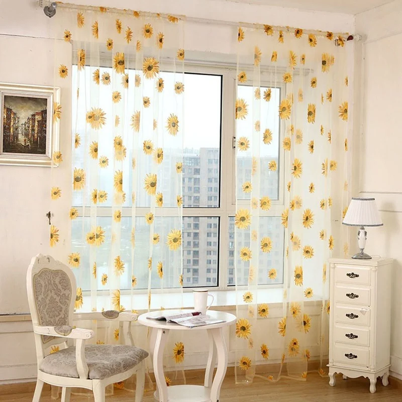 Gardine Betio mit Sonnenblumen-Muster
