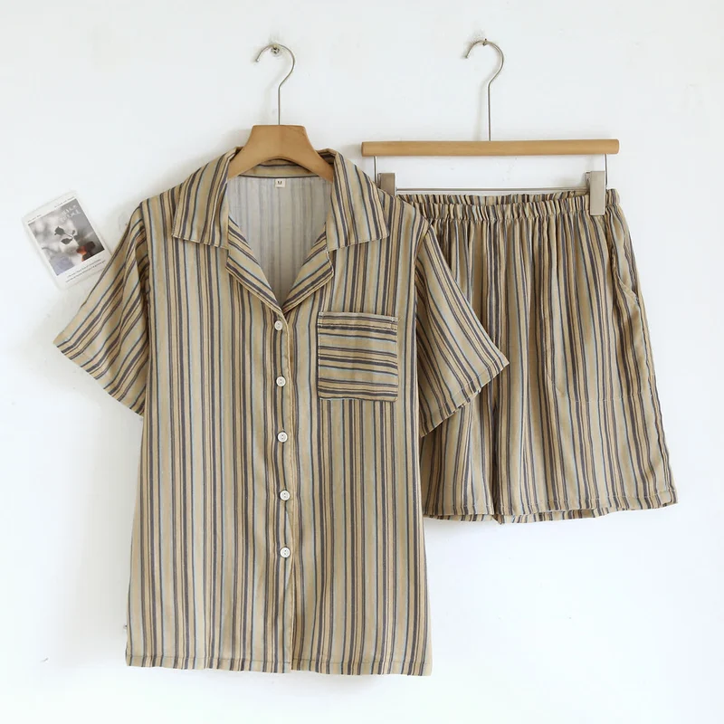 Vintage-Straped Cotton Loungewear Set