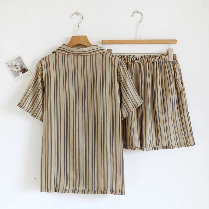 Vintage-Straped Cotton Loungewear Set