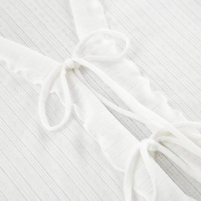 Weißes Loungewear-Set aus Baumwolle mit Rüschen