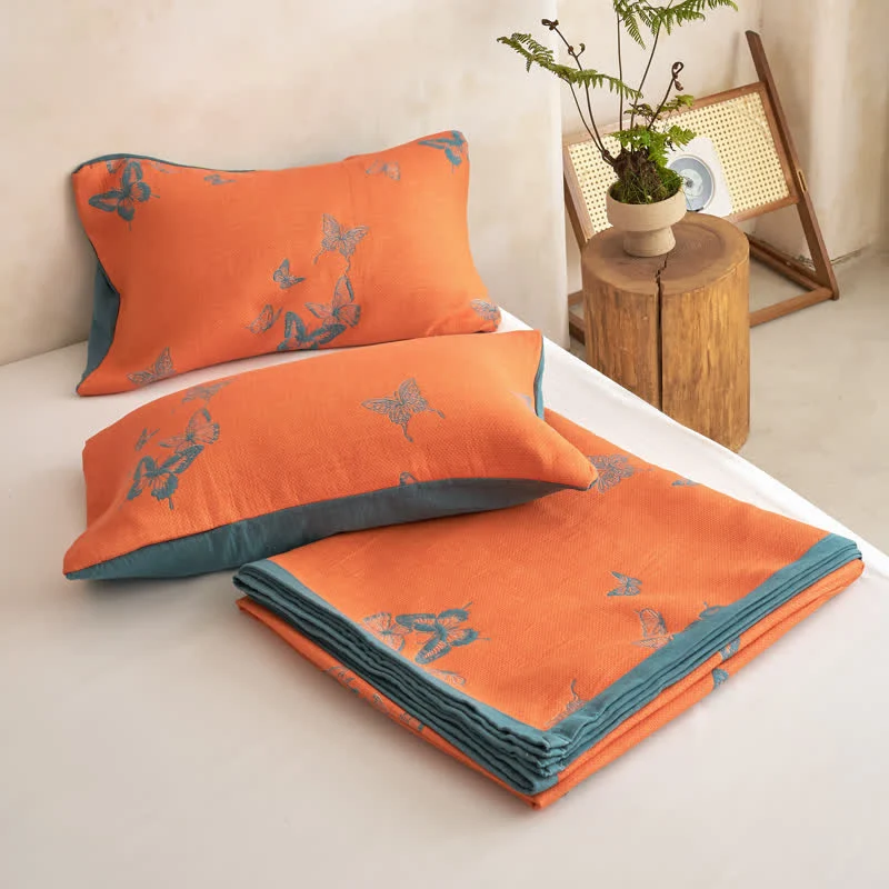 Elegante Baumwoll-Steppdecke mit Schmetterlingsmuster